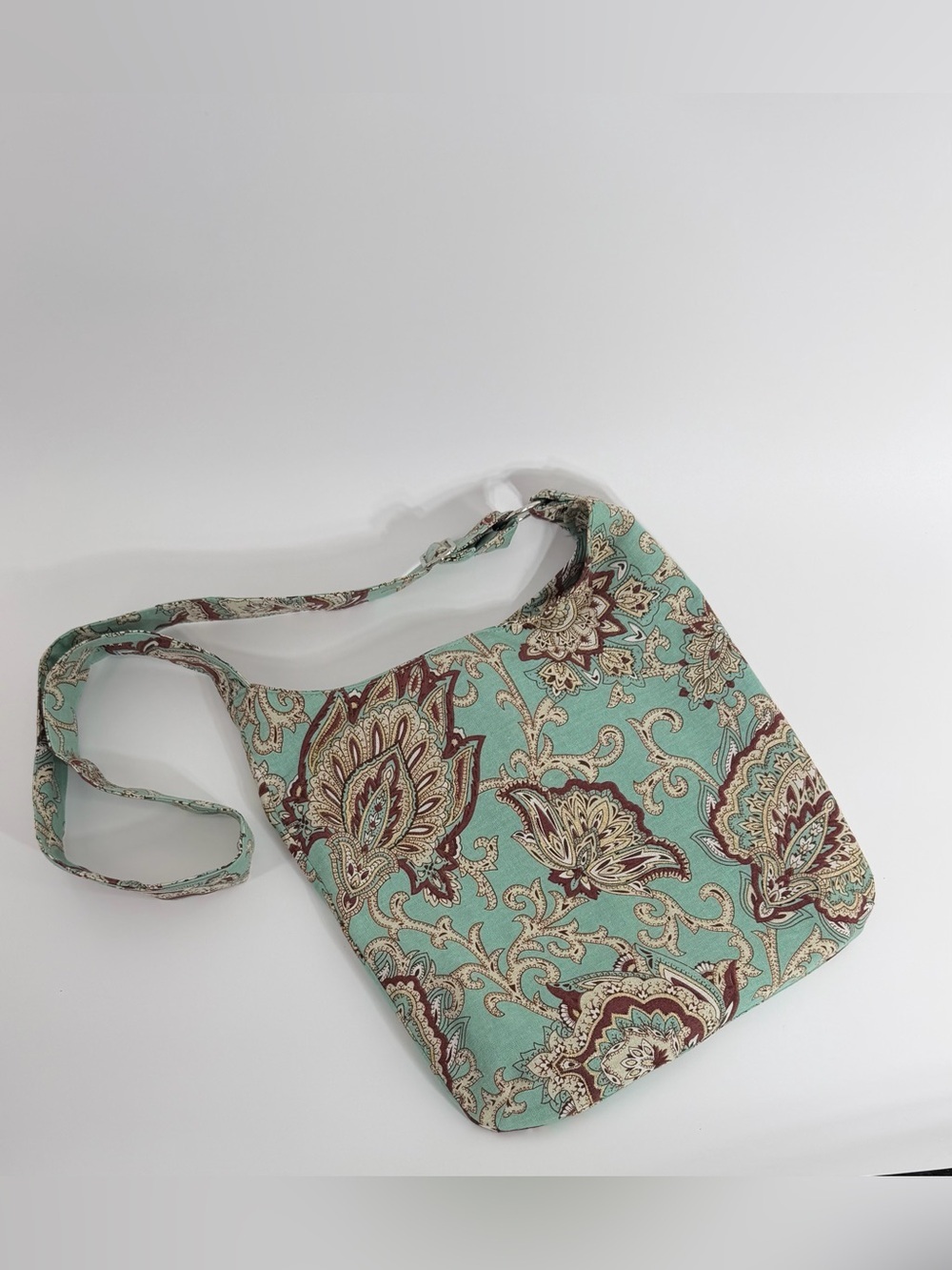 Mings Mint Paisley Crossbody with Burgundy Accents